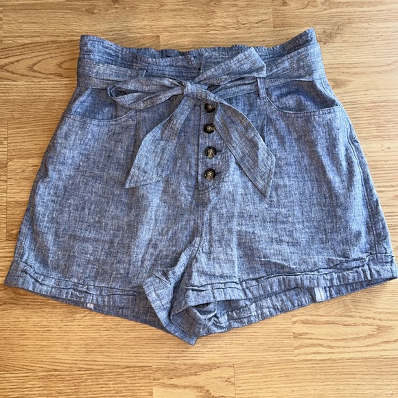 Express Linen Blend High-Waist Tie-Front Shorts Sz M - Picture 3 of 5